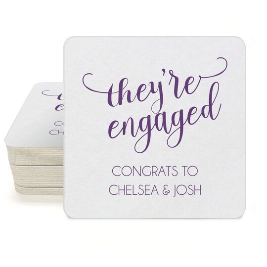 They're Engaged Square Coasters